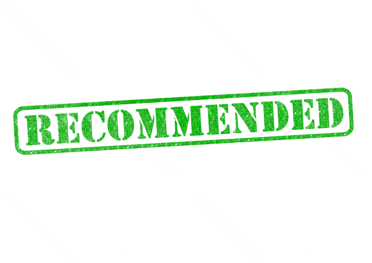 Green stamp with the word 'RECOMMENDED'