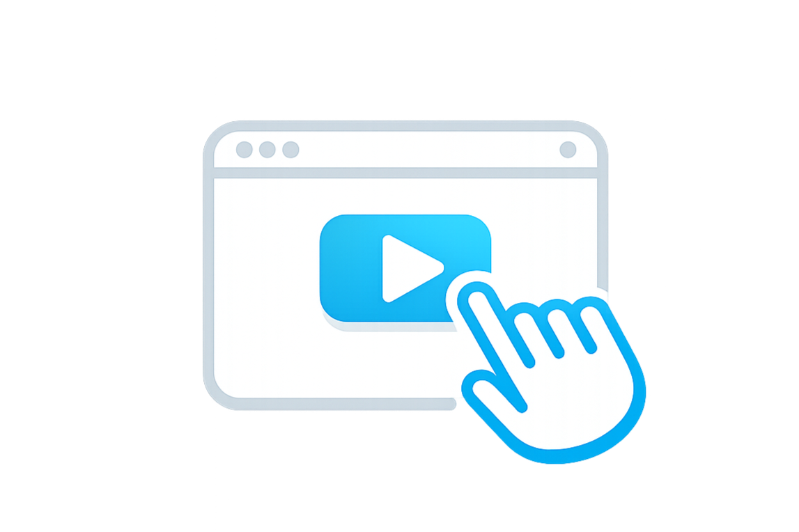 Icon of a browser window for a video which is being clicked on by a cursor.