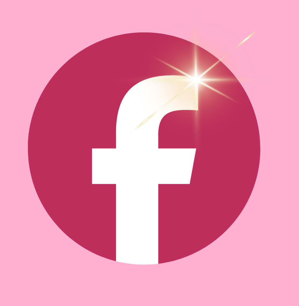 A cartoon Facebook logo with a pink background and a starburst effect on the upper right part of the logo.