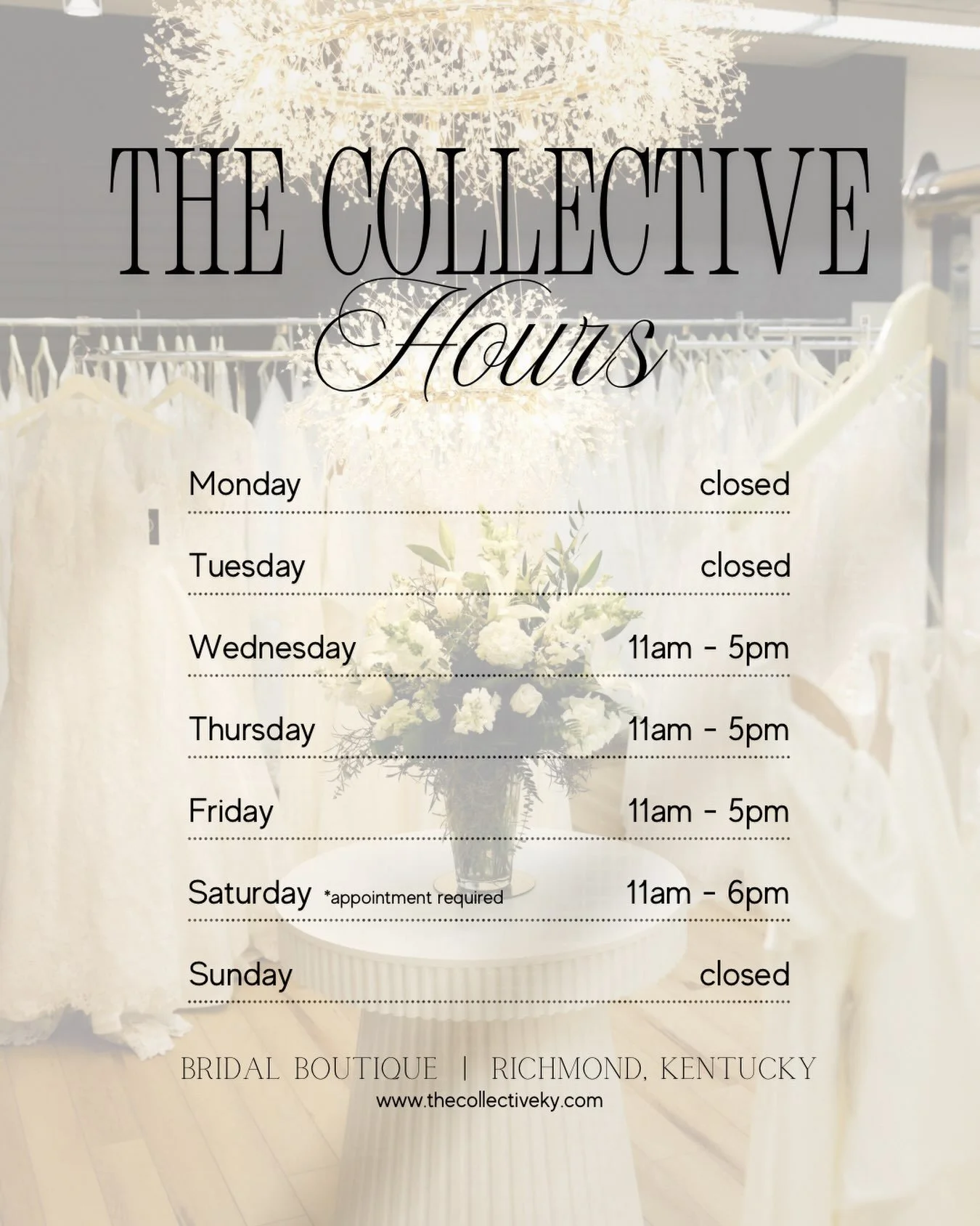 New hours ✨ new inventory arriving daily ✨ say &lsquo;YES&rsquo; with us 🥂
