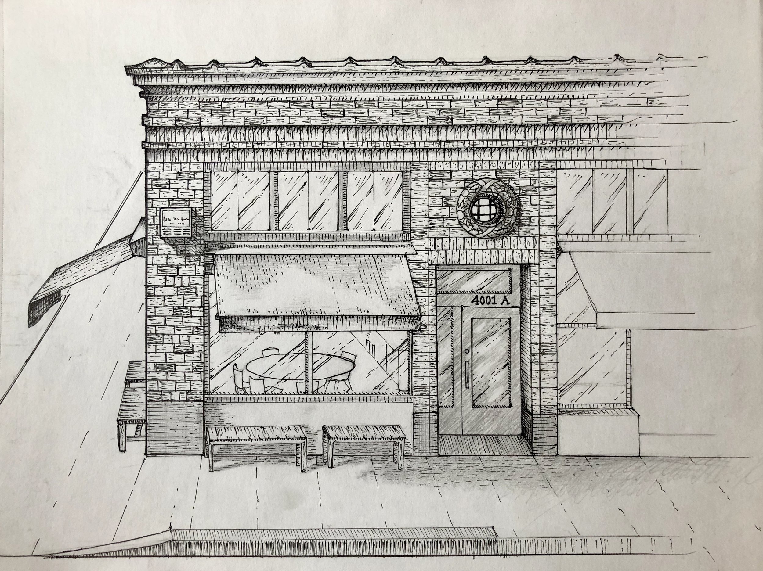 <b>Coffee Shop</b><br>graphite and pen on paper<br>11" x 14" (Copy)