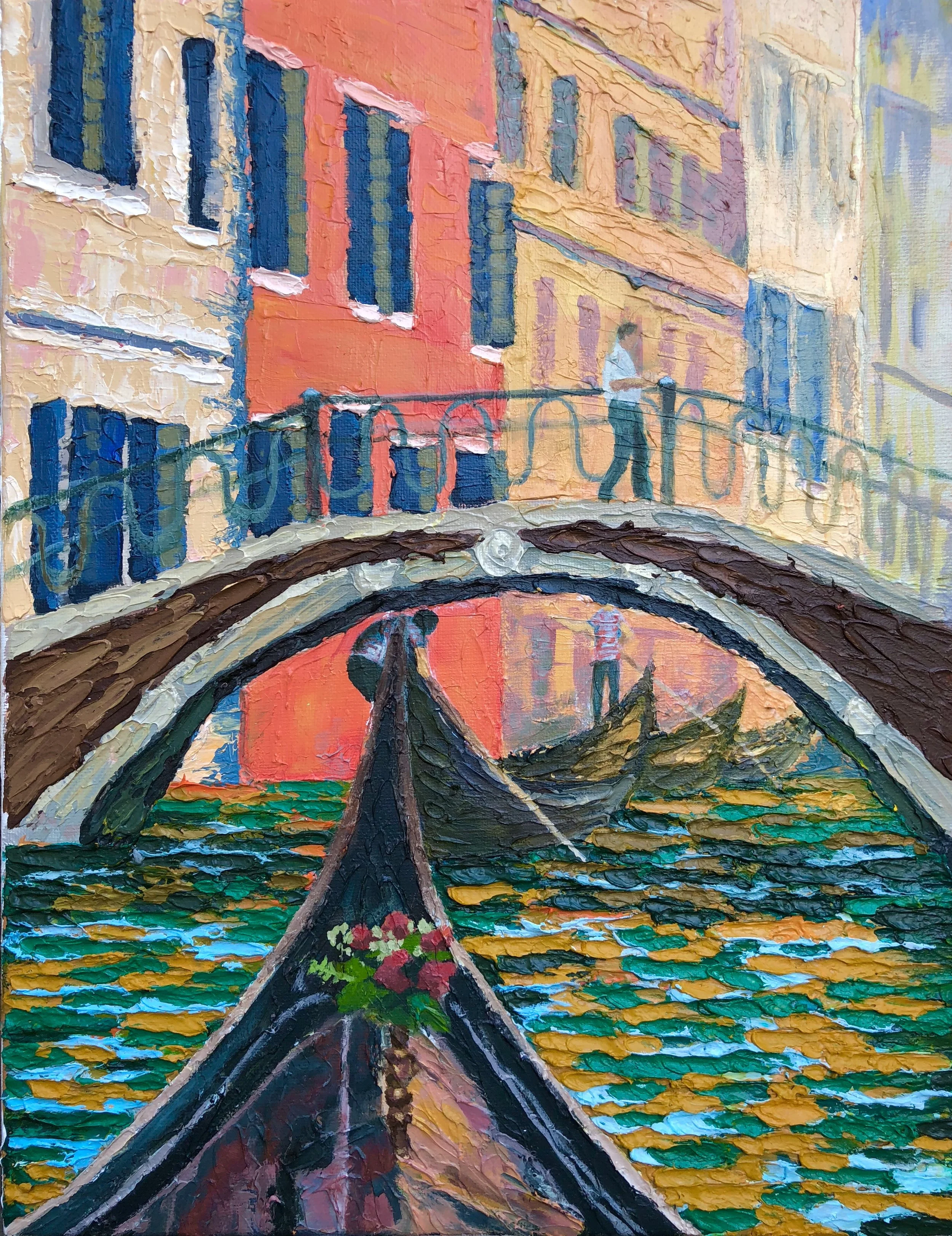 <b>Gondola Ride, Venice</b><br>acrylic and medium on canvas<br>10" x 14" (Copy)