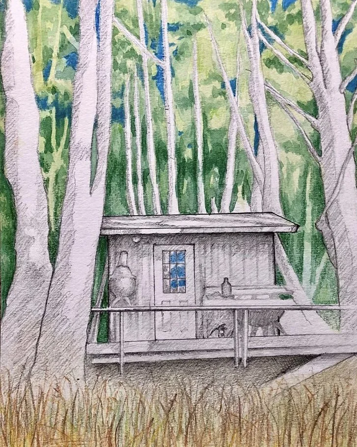 <b>Coastal Shack</b><br>graphite and colored pencil on paper<br>11" x 14" (Copy)