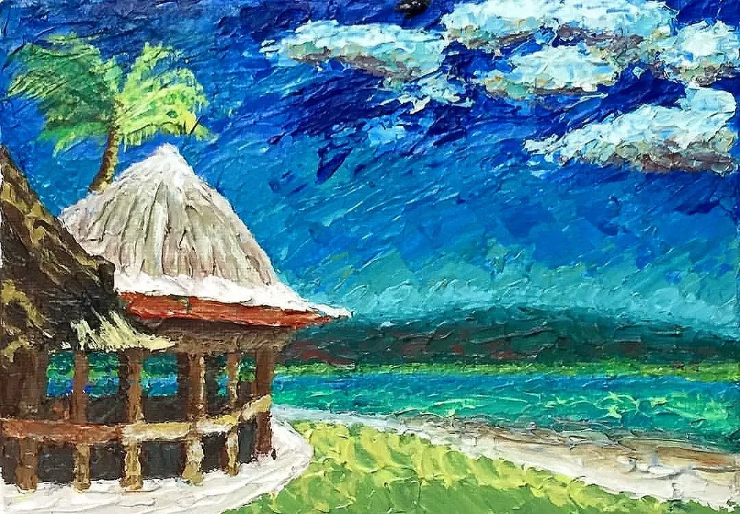 <b>Fale, Samoa</b><br>acrylic and medium on canvas<br>4" x 6" (Copy)