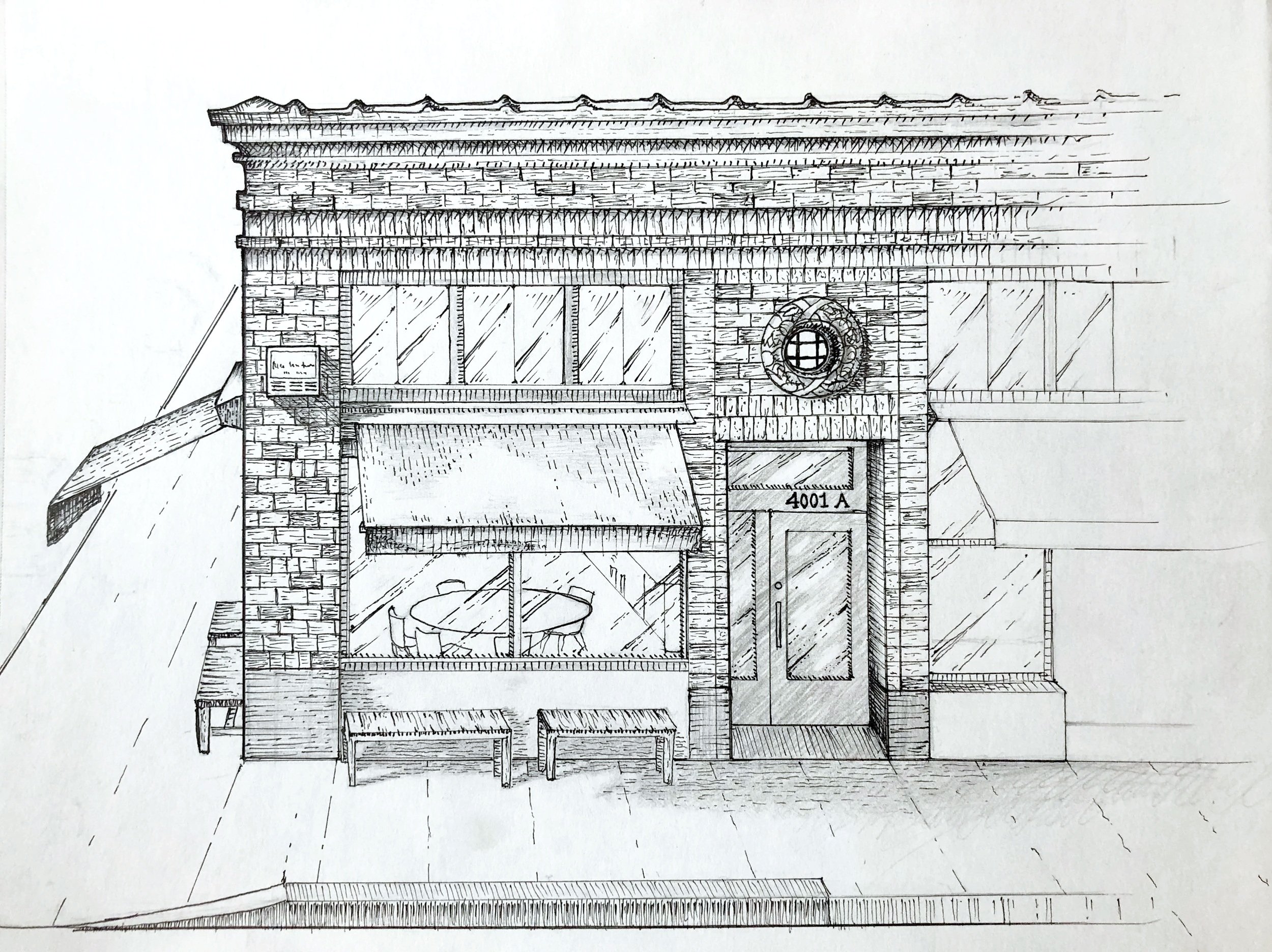 <b>Coffee Shop</b><br>graphite and pen on paper<br>11" x 14" (Copy)