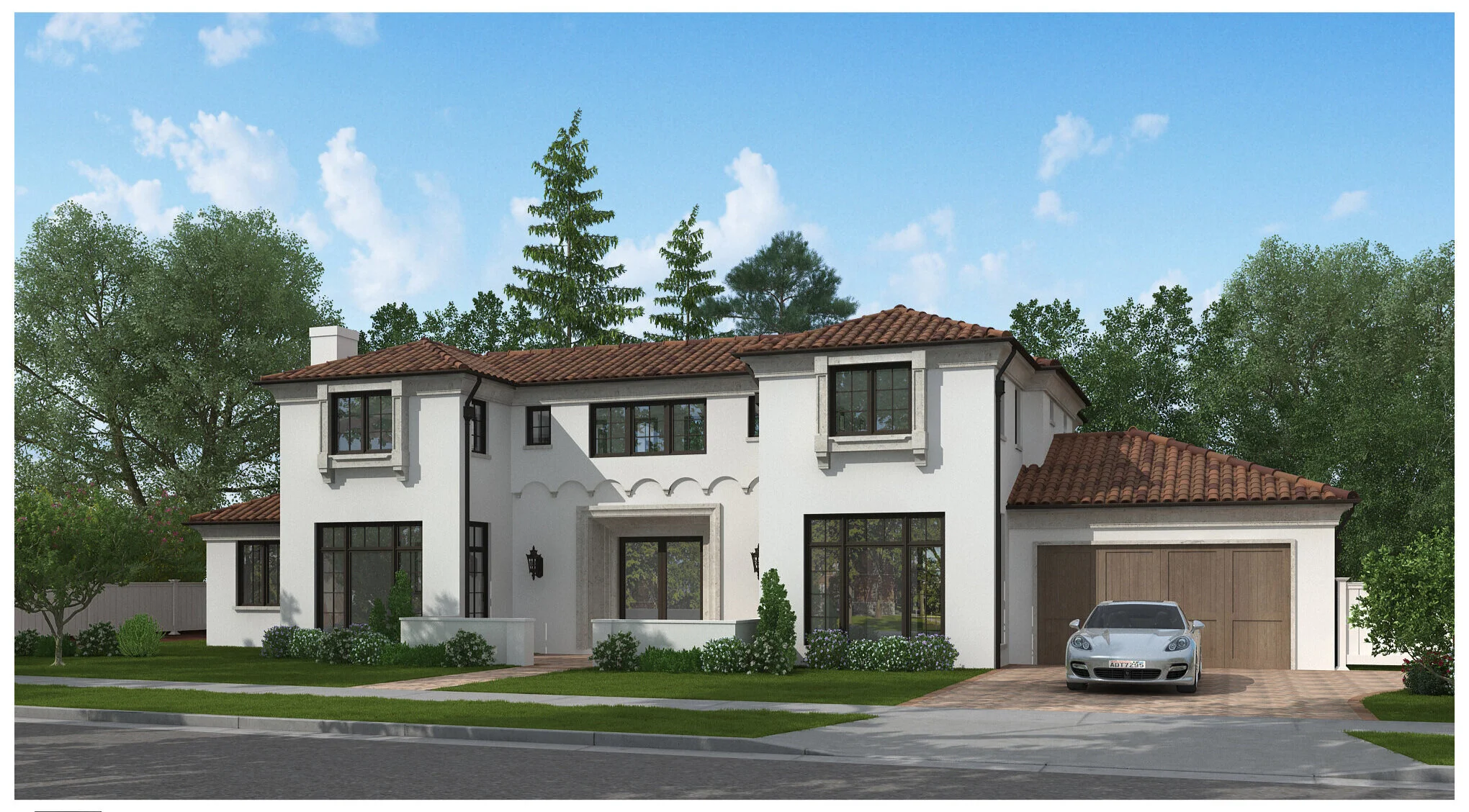 This 3D rendering of a Palo Alto home shows the front elevation in full color and within its surroundings. Click the image to see a larger view.