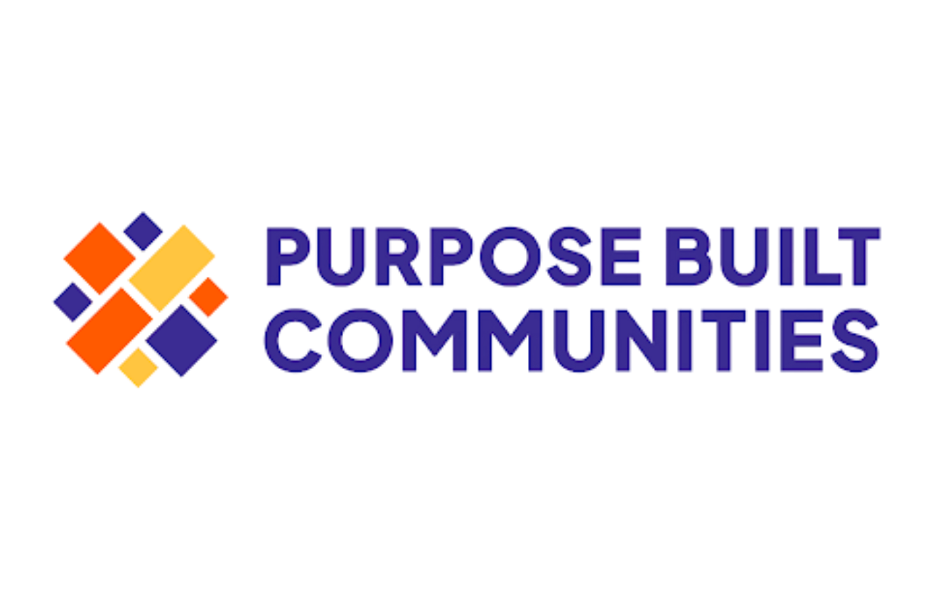 Logo with colorful overlapping squares and the text 'Purposely Built Communities'