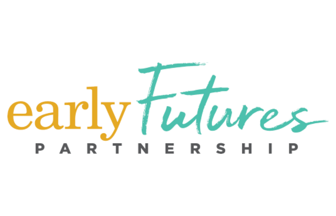 Logo for the Early Futures Partnership with the words 'early futures partnership' in stylized font, featuring yellow, teal, and black colors.