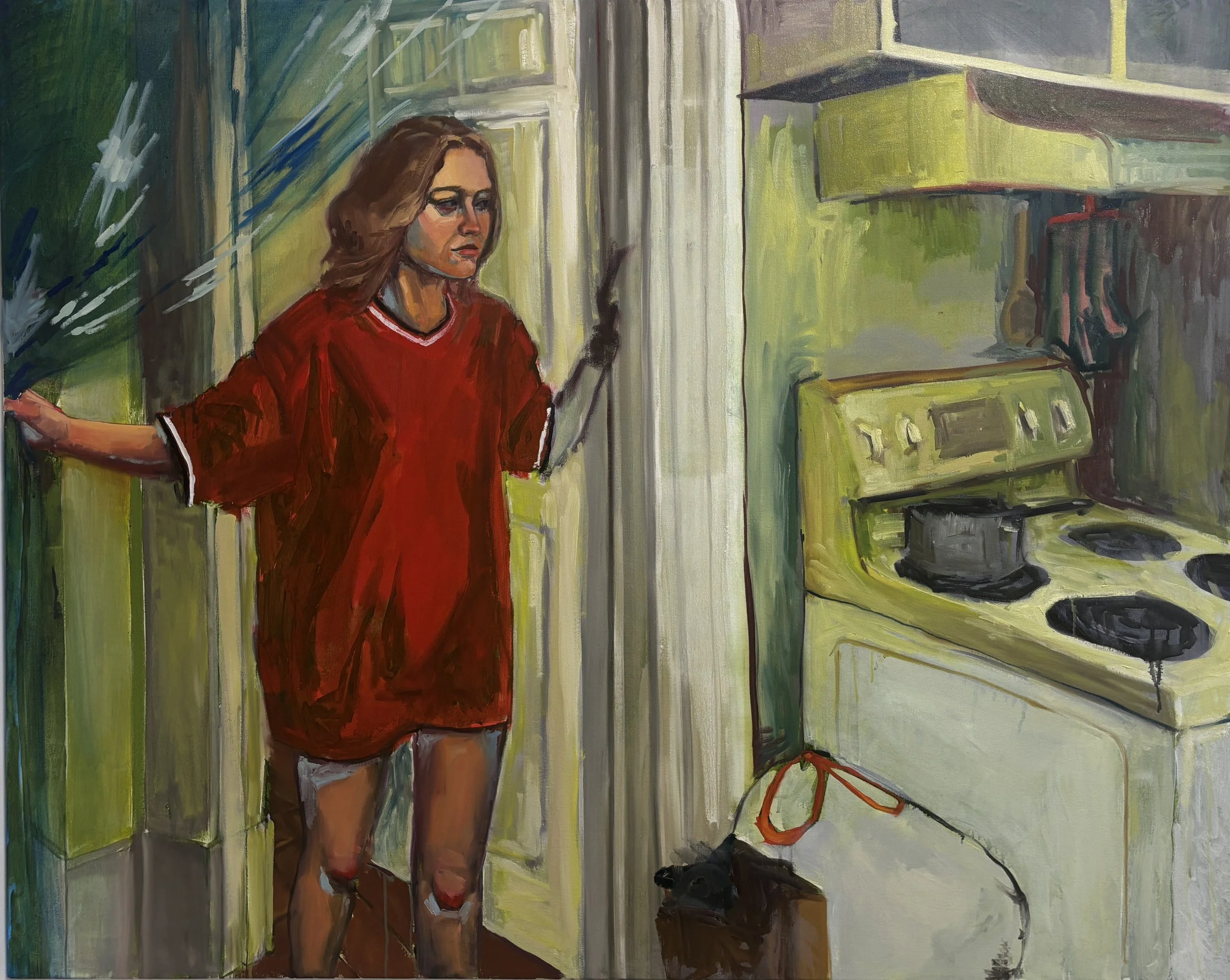 Stove ༚ oil on canvas ༚ 48 x 60 in ༚ 2026 (in progress)