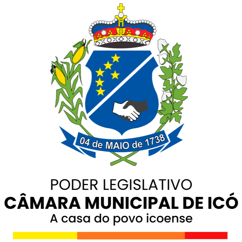 Brasão de armas com elmo real coroado ao topo, escudo azul com estrelas amarelas e mãos apertadas no centro, cercado por ramos de milho à esquerda e cipreste à direita, e faixa azul com a inscrição '04 de Maio de 1738' na parte inferior.