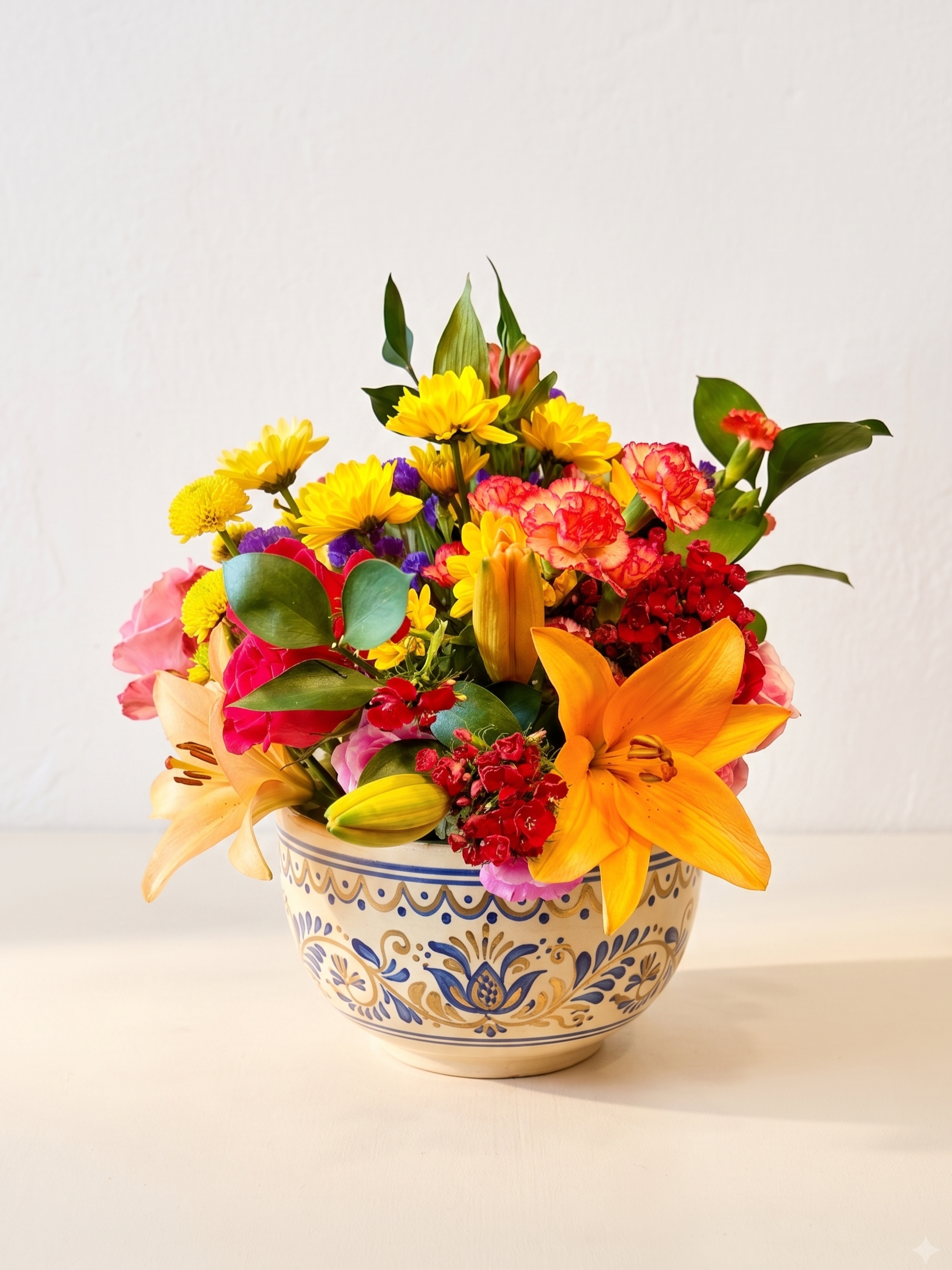 Decorative Bowl Lillies Birthday Bouquet