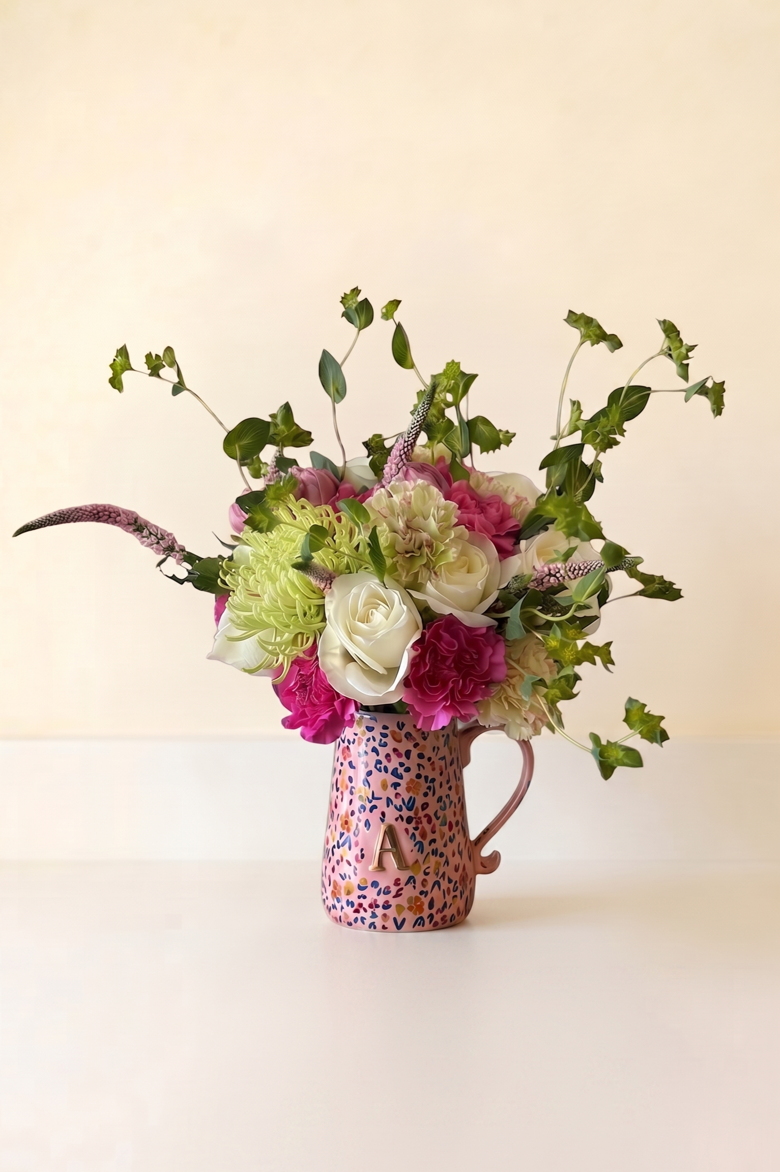 mug coffee tea flowers initial mug pink flowers birthday gift