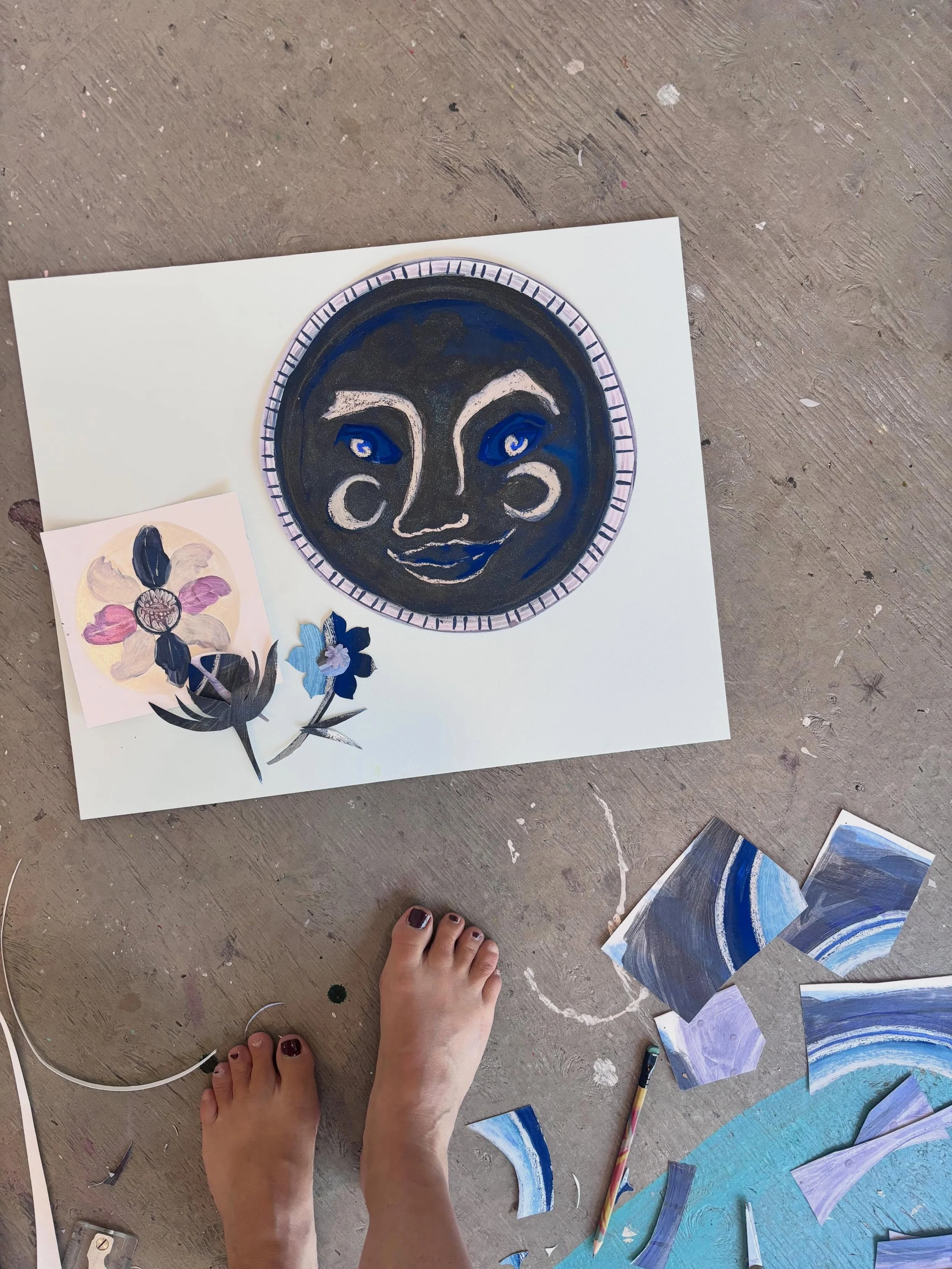 I&rsquo;ll never be a foot model I know this much is true 🤗 #knowthyself #moon #collage #🐌🐌🐌 #🌛🌝🌜Carving out time in studio today, felt so good!
