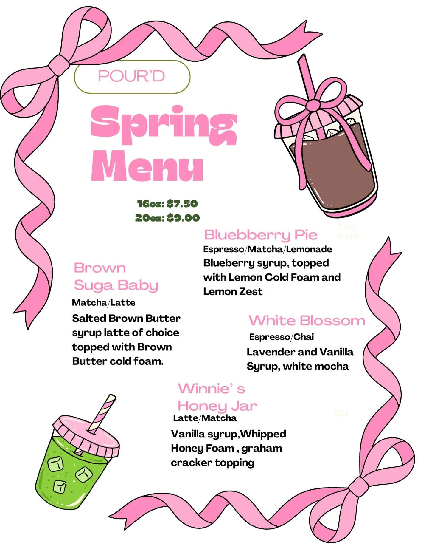 Spring is in full bloom 🌸✨
Sip into the season with bright matcha, refreshing lemonades, and warm coffee creations&mdash;crafted to taste like sunshine in every cup 🍋🫐🍵 &amp; we are adding a NEW 20oz for my real POUR&rsquo;D drinkers . 

Link to 
