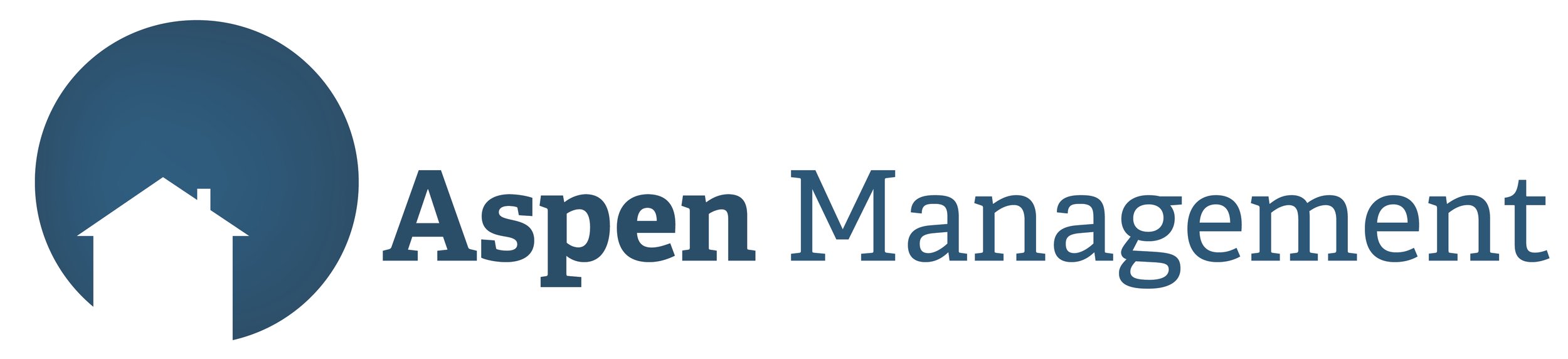 Logo for Aspen Management featuring a house icon and the company name.