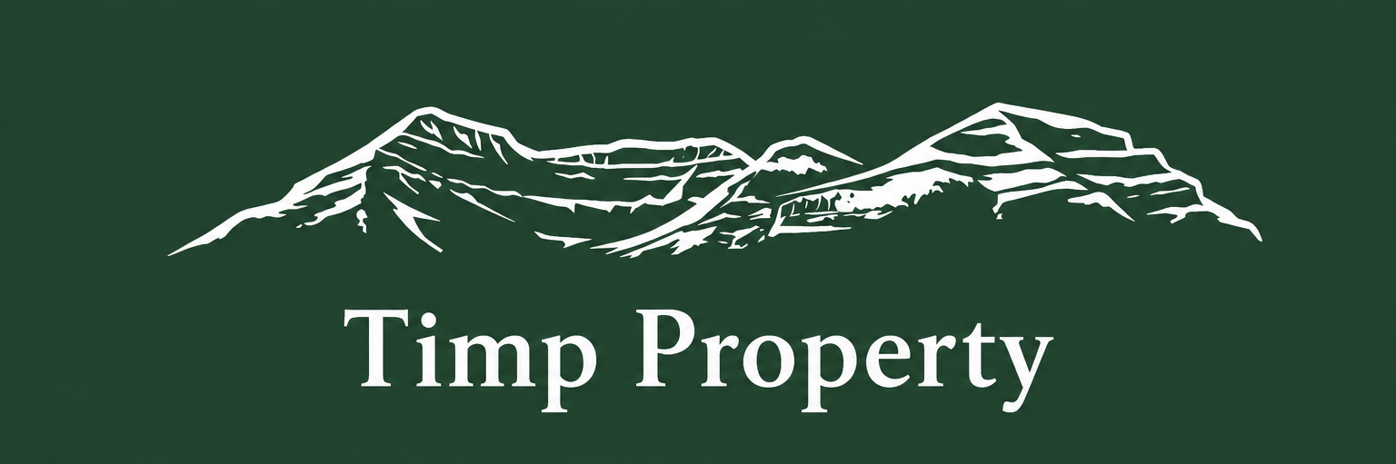 Logo for Timp Property featuring Mount Timpanogus, which overlooks the Sundance Ski Resort outside of Park City, Utah.