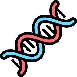 Illustration of a DNA double helix with pink and blue strands