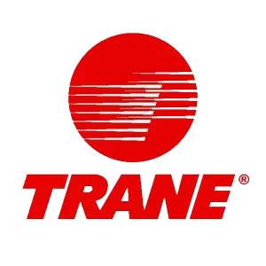 Trane logo with a red circle and horizontal lines, and the word 'Trane' in bold red letters.