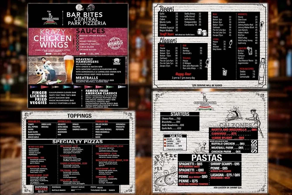  Central Park Pizzeria 
 Restaurant Menu Design • Branding • Ongoing Marketing Support 