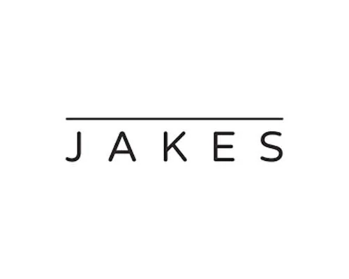 Logo with the name JAKES and a horizontal line above the text.