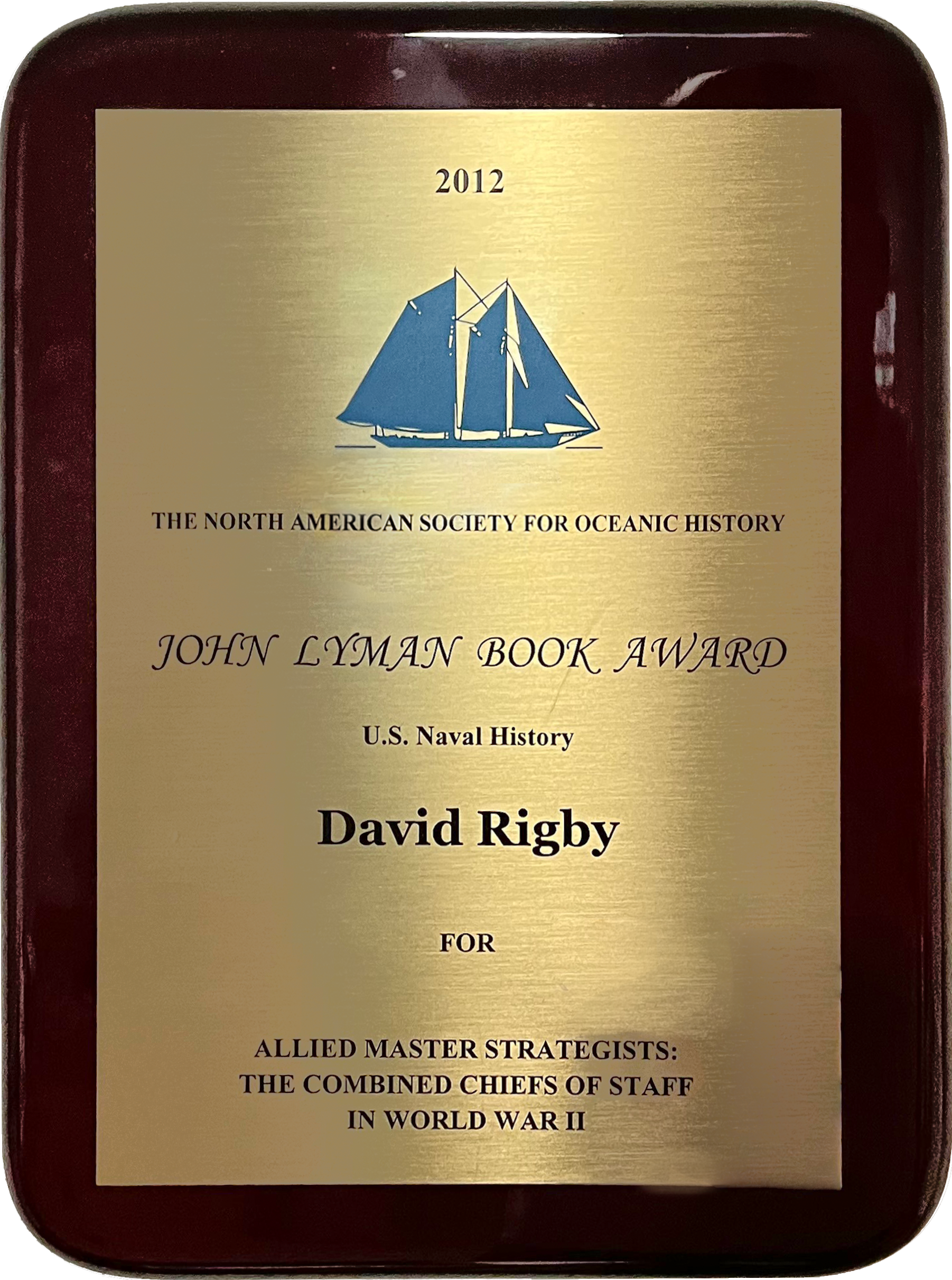 John Lyman Book Award Plaque