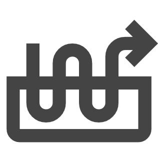 A stylized black and gray logo of a diagram of a heat pump vapor compression cycle indicating clean heating and cooling technology.