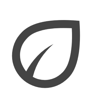 A stylized "eco" leaf logo, represented in gray on transparent background.