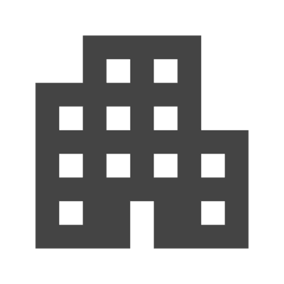 Icon of institutional buildings with multiple windows, depicted in gray and black.