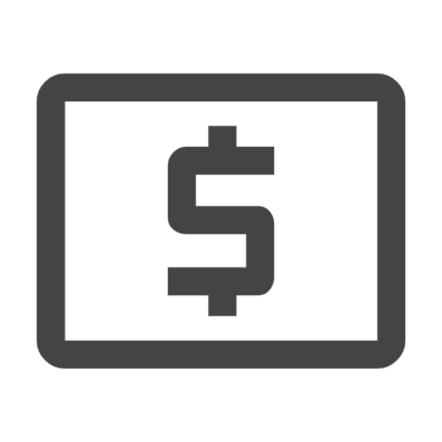 Icon of a dollar sign inside a rectangle, indicating incentive funding opportunities and sound financial advice.