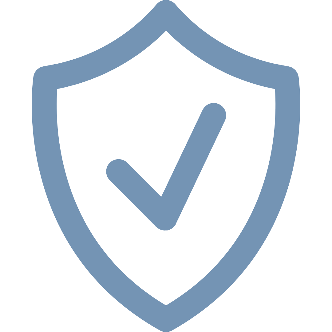 Blue shield with a check mark in the center, symbolizing security or protection.