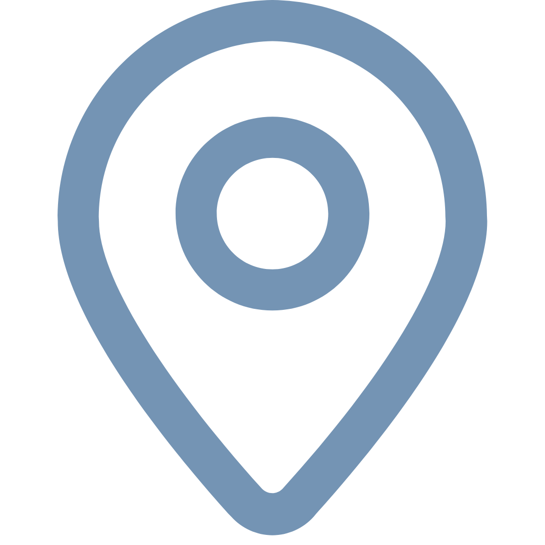 Map pin icon in light blue color on a black background.