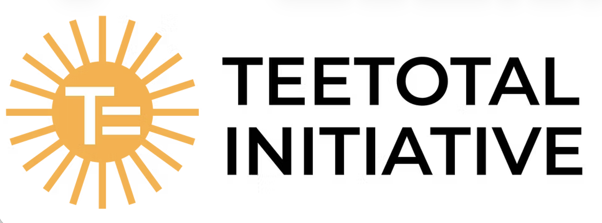 Logo of the TEETOTAL INITIATIVE featuring a stylized orange sun with rays and a white teacup inside it, accompanied by the text "TEETOTAL INITIATIVE" in black.