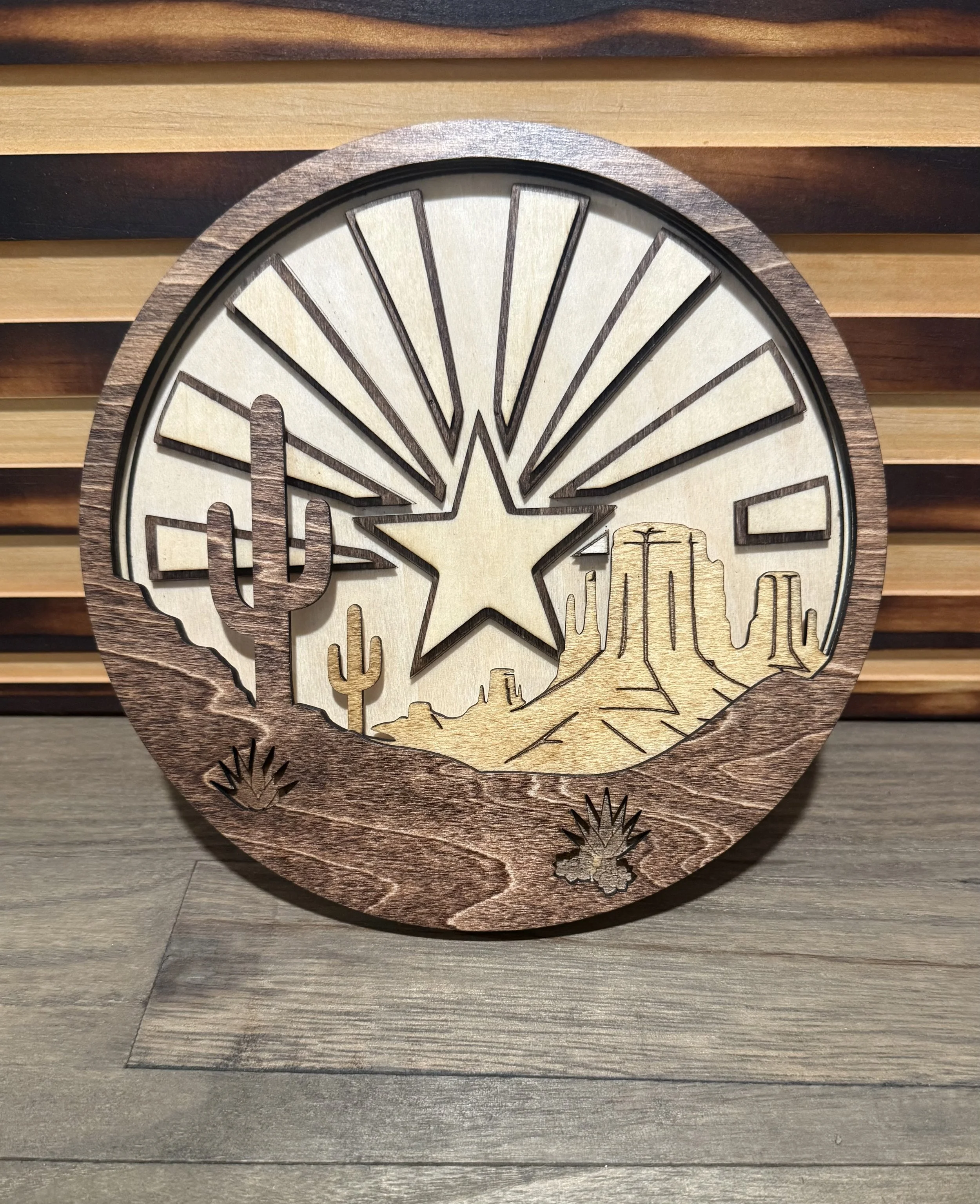 Decorative wall art, desert cactus, and mountain landscape, Arizona, home decor, southwest