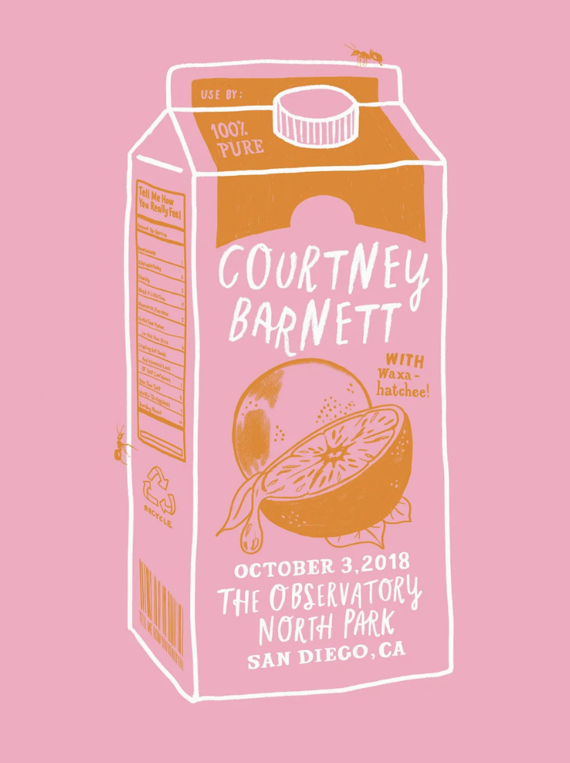 COURTNEY BARNETT TOUR POSTER 2018 - SAN DIEGO - SCREENPRINT