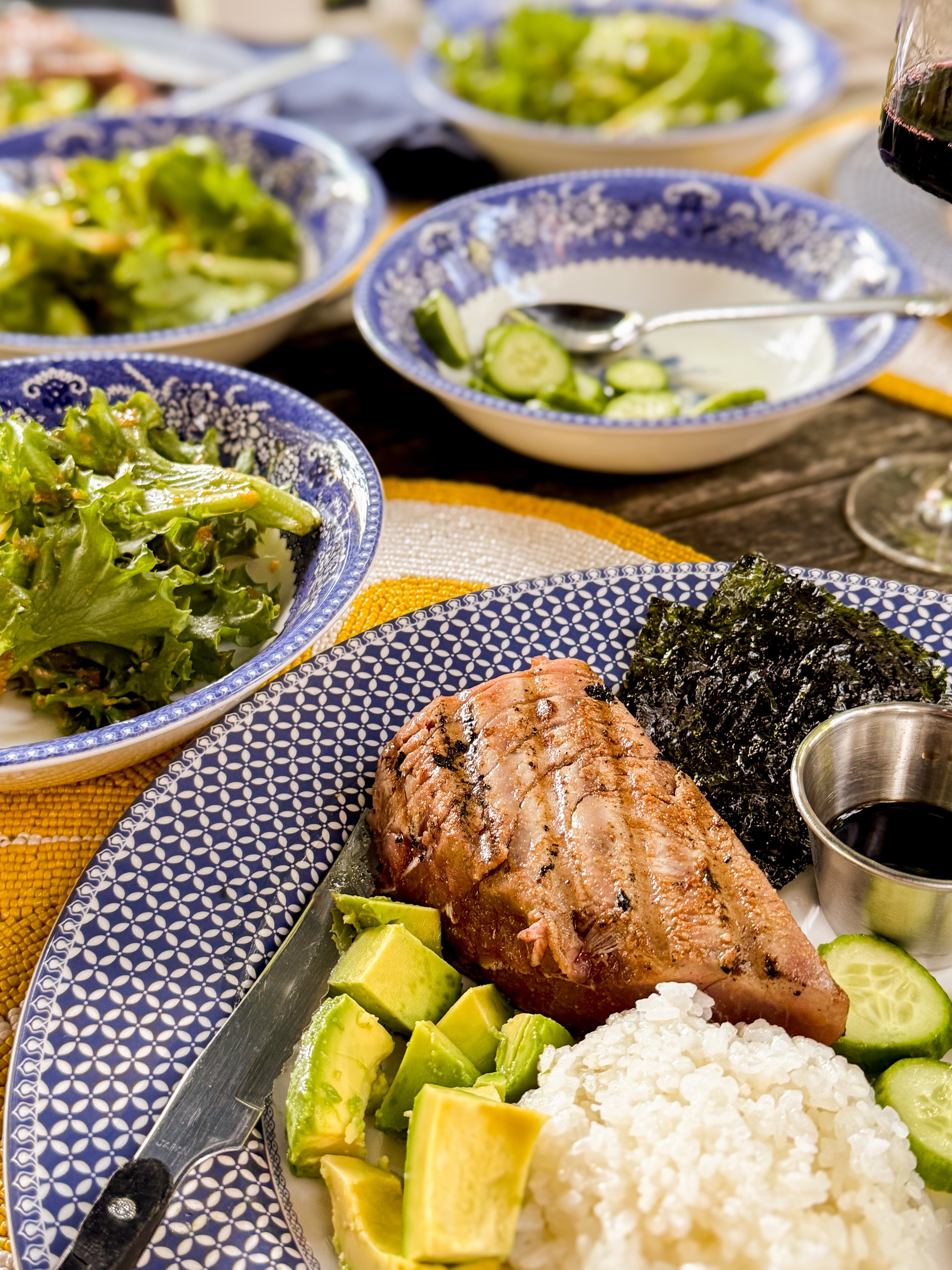 Flash Grilled Wasabi Tuna with Crispy Ginger Soy Tofu