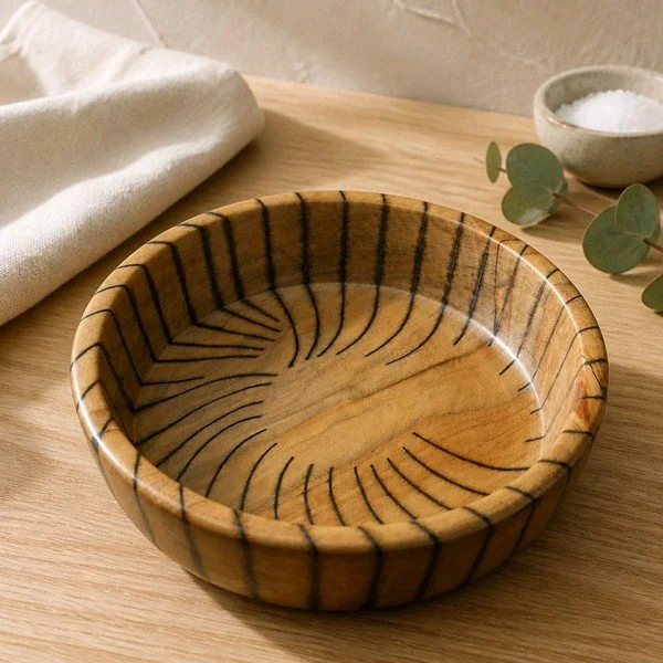 Hand-Turned Hardwood Bowl with Jade Epoxy Inlay – Modern Rustic Decor
