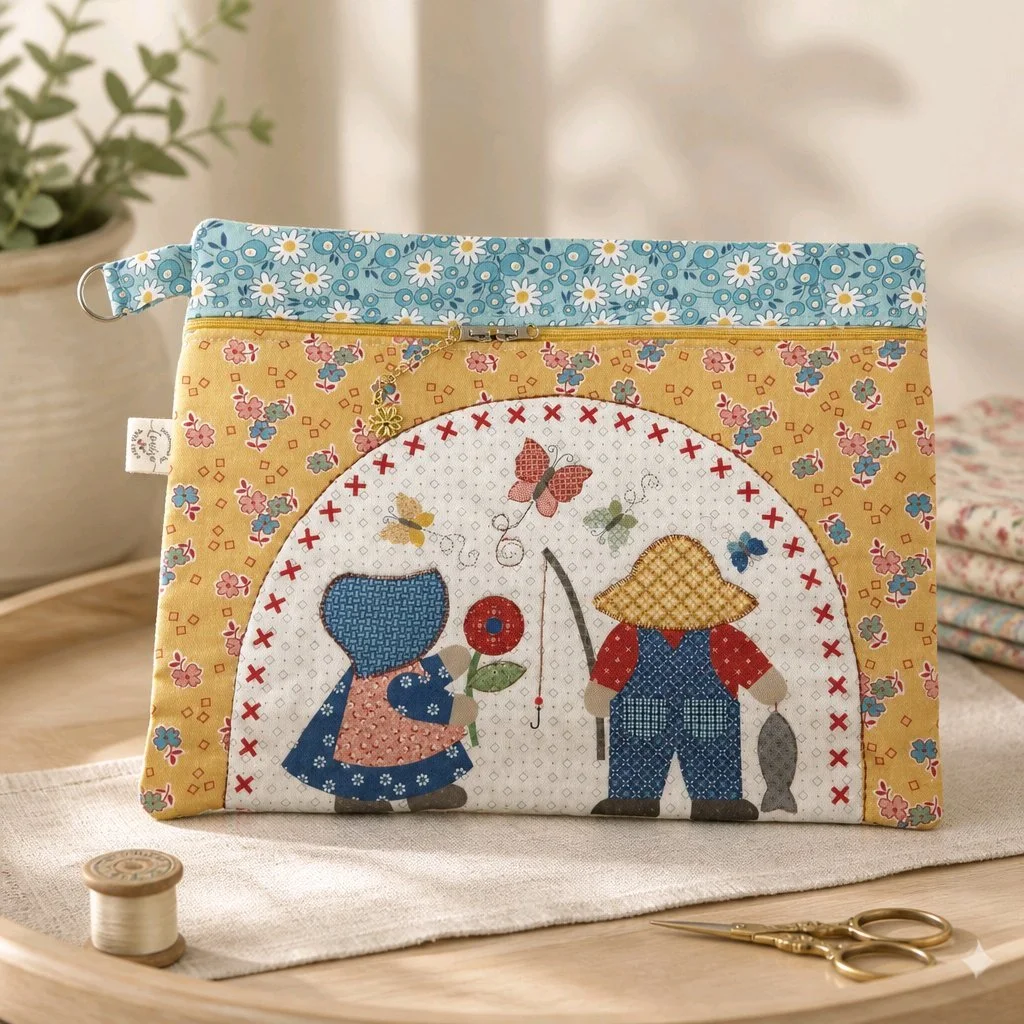Large pocket pouch - quilted Going Fishing