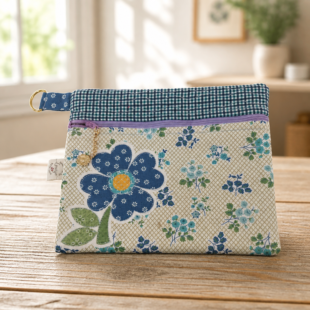 Blue Blossom Quilted Pocket Pouch