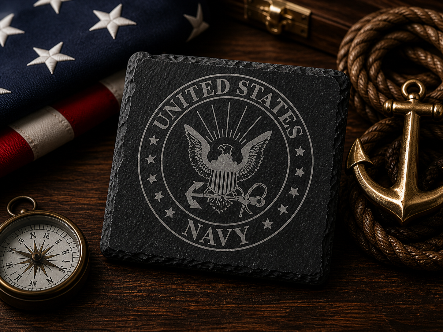 Engraved Navy Slate Coaster | Military Gift | Navy Retirement Gift | Veteran Gift | Personalized Navy Decor