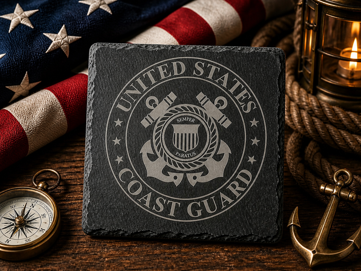 Engraved Coast Guard Slate Coaster | Coastie Gift | Military Retirement Gift | Veteran Coaster