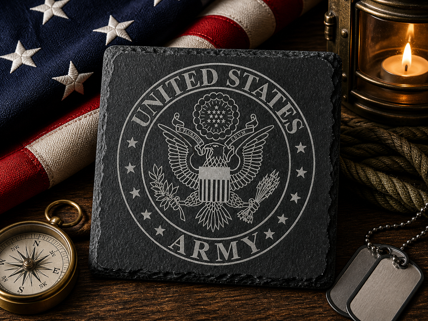 Engraved Army Slate Coaster | Army Veteran Gift | Military Coaster | Retirement Gift | Personalized Army Decor