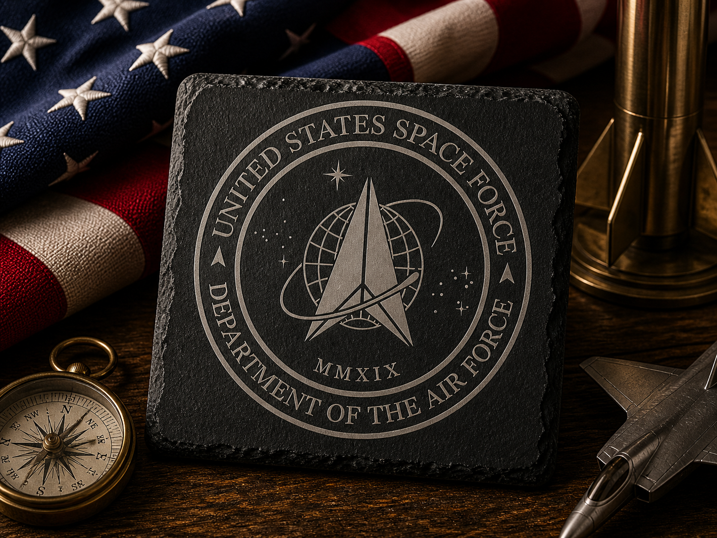 Engraved Space Force Slate Coaster | Guardian Gift | Military Coaster | Veteran Gift