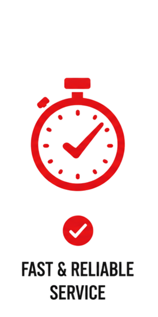 Fast and reliable marine service icon featuring a stopwatch graphic representing quick boat repair turnaround and dependable service.