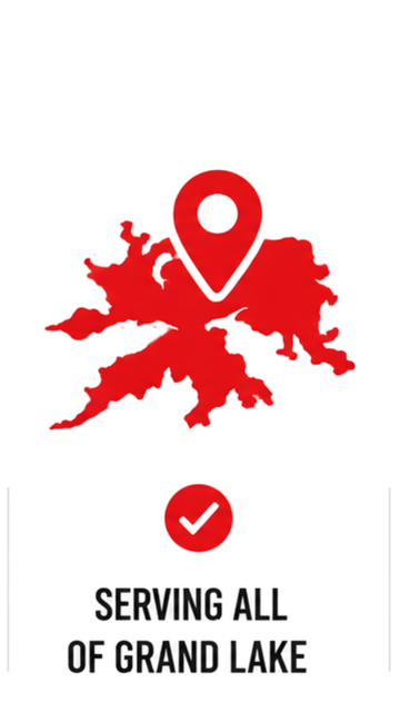Grand Lake map service area icon with location marker representing marine service coverage across Grand Lake Oklahoma.