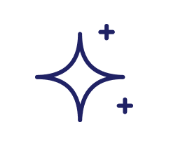 Symbol eines sternförmigen Glanzes mit zwei kleinen Pluszeichen in Blau auf weißem Hintergrund.