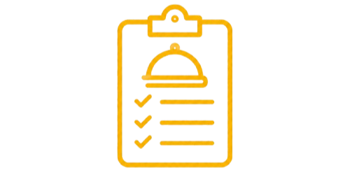 A clipboard with checklist items and a burger icon at the top. The checklist has five items, some of which are checked off.