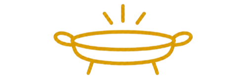 A yellow paella pan with handles on a black background.