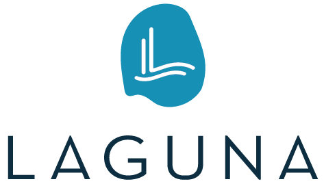 Laguna logo with a blue abstract shape and the word 'LAGUNA' beneath it.