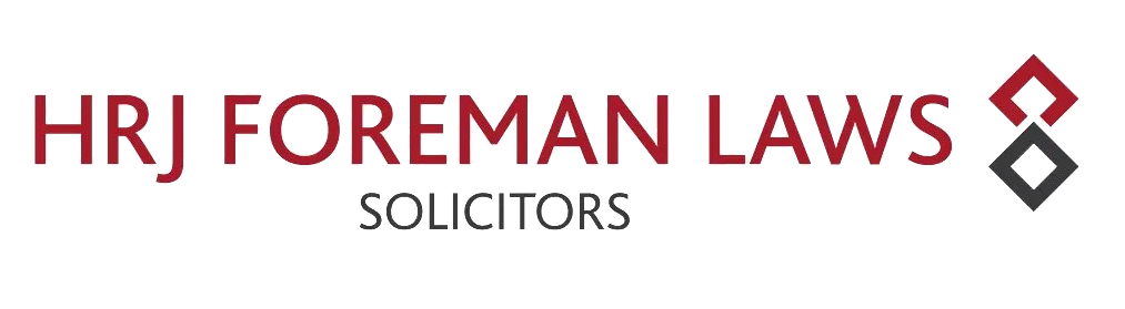 Logo for HRJ Foreman Laws Solicitors featuring the company's name in red text with geometric shapes