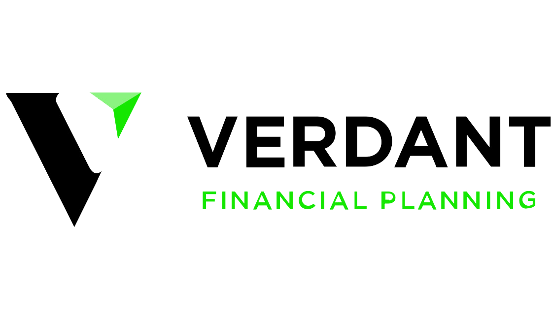 Logo for Verdant Financial Planning with a stylized black V and a green shape above it, with the words 'Verdant Financial Planning' in black and green text.